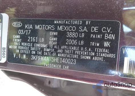 2017 Kia Forte Lx из США, поврежденный, VIN 3KPFK4A75HE140023